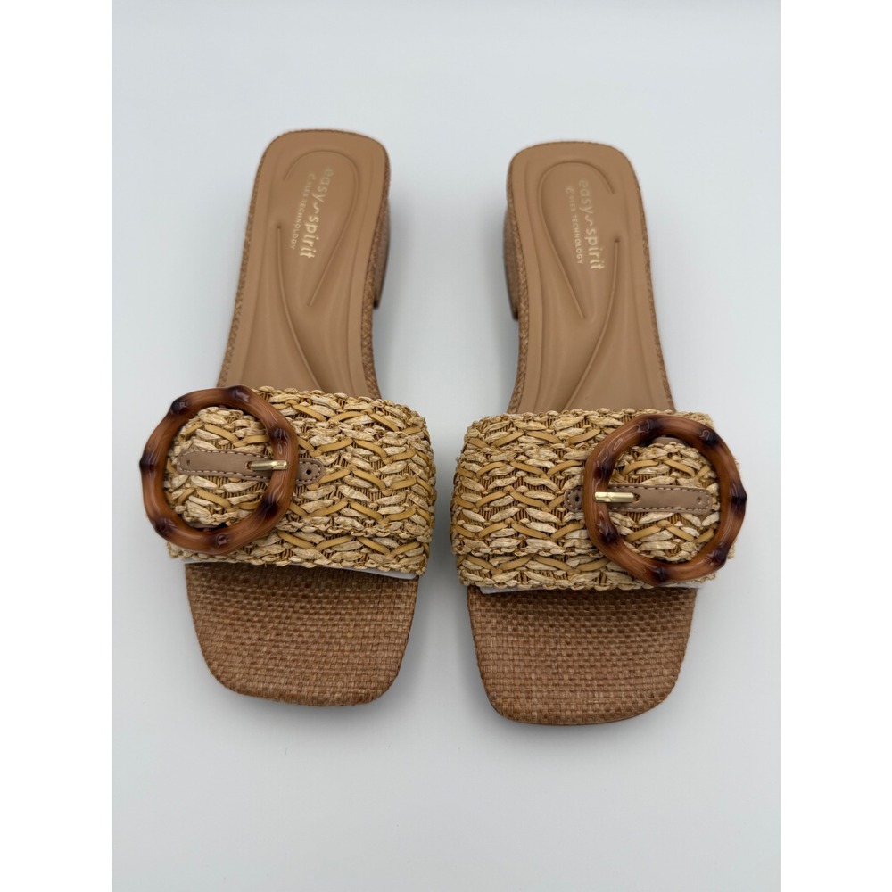 Easy Spirit Gatlin2 Sandals 7M Natural Woven Raffia Buckle Slide Low Heel NWT